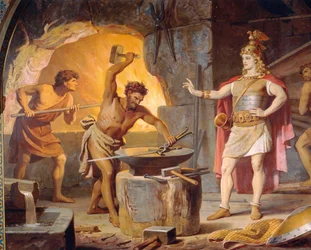 Sigurd går til dvergen Mime, fra Sigurd Saga, Nedre sal, ca. 1882-83 (veggmaleri)