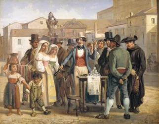 En charlatan som selger svarting på Piazza Barberini i Roma