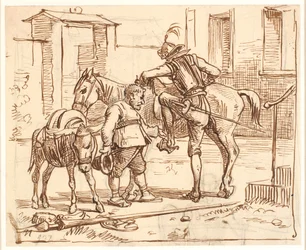 Don Quijote går opp på hesten sin