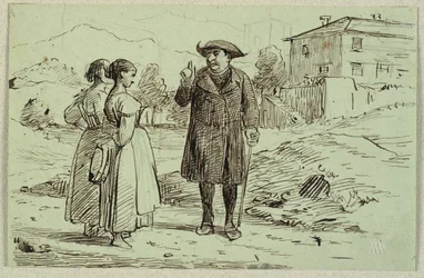 Italiensk scene med to kvinner og en far