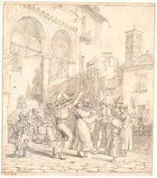 Italienske gatemusikanter på et torg