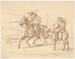 Mens Sancho ser på, angriper Don Quixote