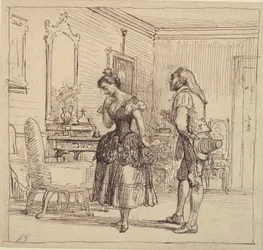Rosina gir Figaro brevet til grev Almaviva. (Barberen fra Sevilla)