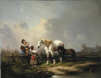 Mate hoppen og føllet (olje på lerret)