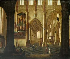Kirkens interiør, ca. 1660 (olje på lerret)