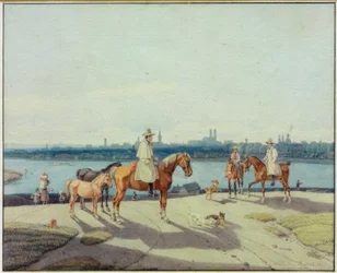 Ryttere på bredden av Isar foran München