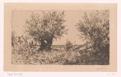 Landskap med eng, poller og gjerde Willows (Kaag) (original tittel)