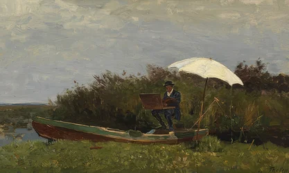 Paul Gabriël jobber i en båt. 1882
