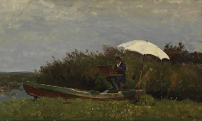 Maleren Gabriël arbeider i en båt, 1882