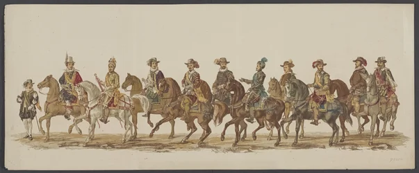 Delft parade av 1862, fjerde gruppe Fjerde Lustrum ved Royal Academy i Delft - Ao. 1862 - Costumed Optogt (serietittel på objekt)