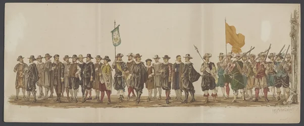 Delft parade av 1862, syvende og åttende gruppe Fjerde Lustrum ved Royal Academy i Delft - Ao. 1862 - Costumed Optogt (serietittel på objekt)