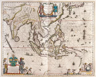 Asia, som strekker seg fra India til Tibet til Japan til New Guinea, i #39;Theatrum Orbis Terrarum, sive Atlas Novus#39; av Willem Blaeu, Amsterdam
