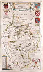 Bedfordshire, i #39;Theatrum Orbis Terrarum, sive Atlas Novus#39; av Willem Blaeu, Amsterdam