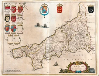 Cornwall, i #39;Theatrum Orbis Terrarum, sive Atlas Novus#39; av Willem Blaeu, Amsterdam