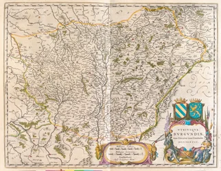 Crevant til Montbeliard - Varennes-sur-allier, i #39;Theatrum Orbis Terrarum, sive Atlas Novus#39; av Willem Blaeu, Amsterdam