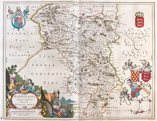 Darbieshire, i #39;Theatrum Orbis Terrarum, sive Atlas Novus#39; av Willem Blaeu, Amsterdam
