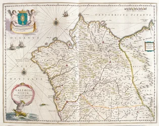 Galicia Spania, i #39;Theatrum Orbis Terrarum, sive Atlas Novus#39; av Willem Blaeu, Amsterdam
