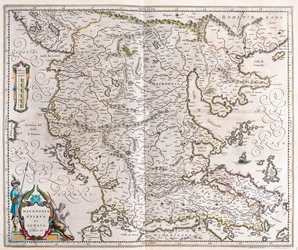 Hellas, Makedonia, Albania, i #39;Theatrum Orbis Terrarum, sive Atlas Novus#39; av Willem Blaeu, Amsterdam