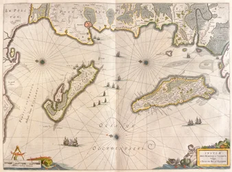 L#39;Ile d#39;Oléron- La Rochelle, i #39;Theatrum Orbis Terrarum, sive Atlas Novus#39; av Willem Blaeu, Amsterdam