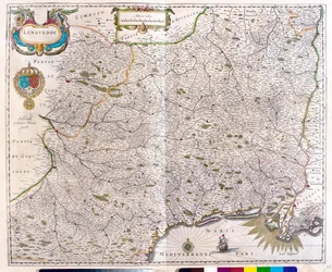 Kart som dekker Languedoc - Roussillon - Montpellier - Toulouse - Avignon - Arles, i #39;Theatrum Orbis Terrarum, sive Atlas Novus#39; av Willem Blaeu, Amsterdam
