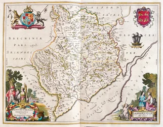 Monmouthshire (England og Wales), i #39;Theatrum Orbis Terrarum, sive Atlas Novus#39; av Willem Blaeu, Amsterdam