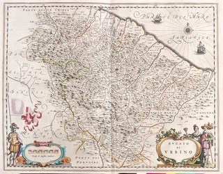 Pesaro og Urbino, Italia, i #39;Theatrum Orbis Terrarum, sive Atlas Novus#39; av Willem Blaeu, Amsterdam