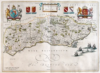 Sussex, i #39;Theatrum Orbis Terrarum, sive Atlas Novus#39; av Willem Blaeu, Amsterdam