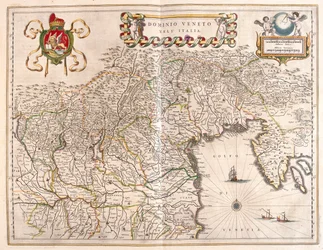 Territoriet Veneto og Terviso, Italia, i #39;Theatrum Orbis Terrarum, sive Atlas Novus#39; av Willem Blaeu, Amsterdam