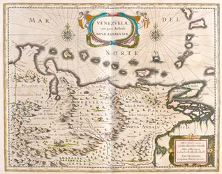 Venezuela, Trinidad, Tobago, Tortuga, Antillene, Karibien, i #39;Theatrum Orbis Terrarum, sive Atlas Novus#39; av Willem Blaeu, Amsterdam