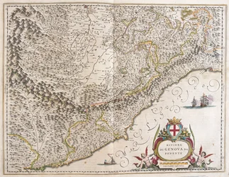 Western riviera Liguria, Italia, i #39;Theatrum Orbis Terrarum, sive Atlas Novus#39; av Willem Blaeu, Amsterdam