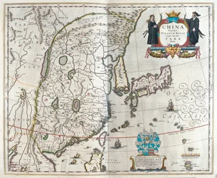 første av Blaeus kart over Kina, i #39;Theatrum Orbis Terrarum, sive Atlas Novus#39; av Willem Blaeu, Amsterdam