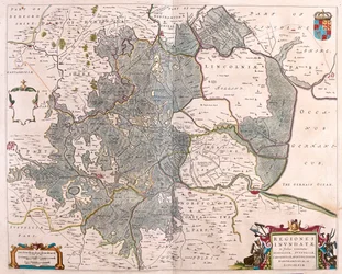 oversvømmede områder#39; av Norfolk, Suffolk, Huntington, Northampton Cambridge og Lincoln, i #39;Theatrum Orbis Terrarum, sive Atlas Novus#39; av Willem Blaeu, Amsterdam