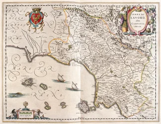 regionen Campania, Italia, i #39;Theatrum Orbis Terrarum, sive Atlas Novus#39; av Willem Blaeu, Amsterdam