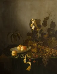 Stilleben med frukt og haseglass