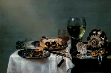 Frokostbord med bjørnebærpai, maleri av Willem Claesz Heda (1594-1680), 1631, mål 54 x 82 cm, Dresdens statlige kunstsamlinger, Dresden