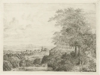 Sørlandskap med tempel og figurer
