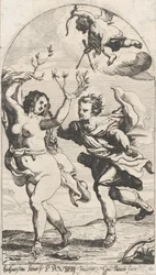 Daphne flykter fra Apollo, med Cupid over hodet, 1631.