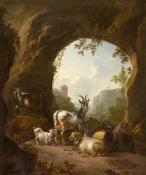 Geiter og sauer i en grotte