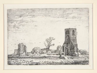 Ruiner av en kirke (kapellet i Eykenduynen nær Haag), plate 10 fra The Set of the Landscapes