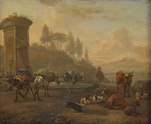 Husdyr ved en fontene