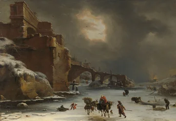 Bymurer om vinteren, ca. 1650-70 (olje på lerret)