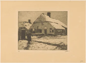 Snødekte hus på en vei i Ede