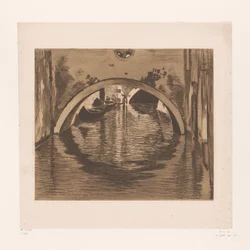 Utsikt under en bro med to robåter Under broen, Venezia (originaltittel)