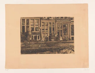 Utsikt over Oude Waal i Amsterdam Oude Waal med vaskefasilitetene til Veltkamp-søstrene (original tittel)