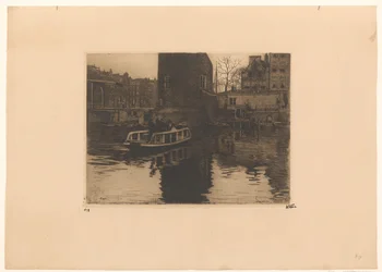 Utsikt over overtakelsen ved Montelbaanstoren i Amsterdam