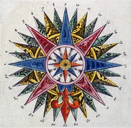 Rose des vents (detalj av 10831), "" The Theatre of the World or New atlas" av Guillaume og Jean Blaeu