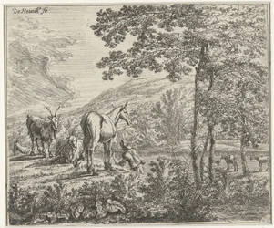 Landskap med et muldyr og geiter