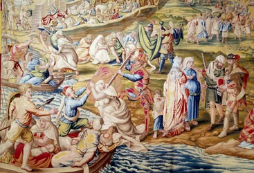 Erobringen av Tunis av keiser Charles V: vold påført kvinner av spanske tropper i 1535 (teppe)