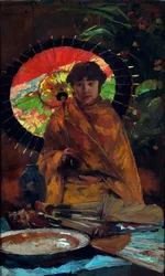 ""Ung jente med japansk parasoll" (Jente med japansk parasoll) Maleri av Willem de Zwart (862-1931) - ca 1899 - Olje på lerret Dim 82,5x51 cm Gemeentemuseum Den Haag