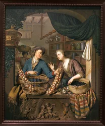 Løkselger. Maleri av Willem van Mieris (1662-1747), olje på tre